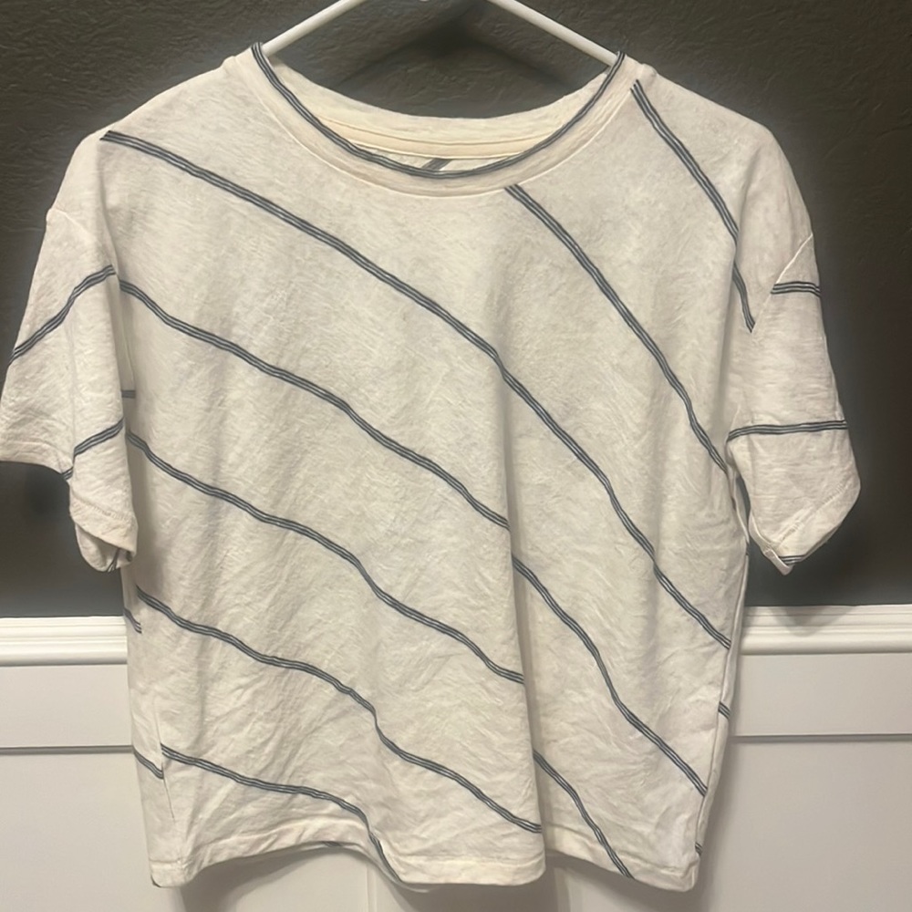 Lou & Grey white striped shirt cropped Sz S